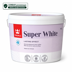 Фарба інтер&rsquo;єрна глибокоматова яскраво-біла Tikkurila Super White для стель 10 л LM-F-0301 &mdash; фото товару LEMBAR