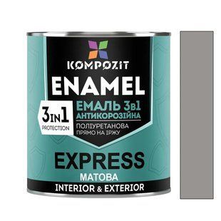 Емаль-ґрунт уретан-алкідна антикорозійна матова Kompozit 3 в 1 Express для металу Сірий RAL 7046 0,8 кг LM-E-0051 &mdash; фото товару LEMBAR