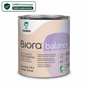 Фарба акрилатна інтер&rsquo;єрна глибокоматова Teknos Biora Balance для стін і стель Біла 0.9 л LM-F-0328 &mdash; фото товару LEMBAR