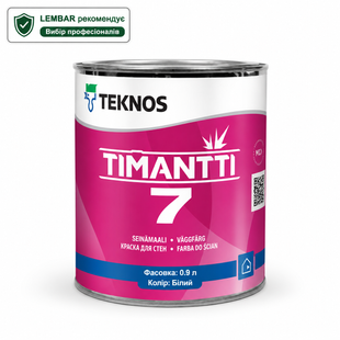 Фарба антисептична інтер&rsquo;єрна напівматова Teknos Timantti 7 для вологих приміщень Біла 0.9 л LM-F-0341 &mdash; фото товару LEMBAR