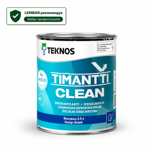 Фарба антимікробна інтер&rsquo;єрна напівматова Teknos Timantti Clean для вологих приміщень Біла 0.9 л LM-F-0349 &mdash; фото товару LEMBAR