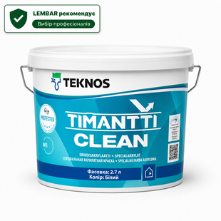 Фарба антимікробна інтер&rsquo;єрна напівматова Teknos Timantti Clean для вологих приміщень Біла 2.7 л LM-F-0350 &mdash; фото товару LEMBAR