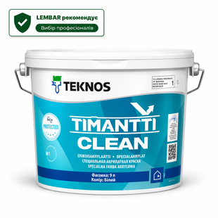 Фарба антимікробна інтер&rsquo;єрна напівматова Teknos Timantti Clean для вологих приміщень Біла 9 л LM-F-0351 &mdash; фото товару LEMBAR