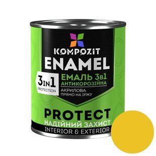 Емаль-ґрунт акрилова антикорозійна напівматова Kompozit 3 в 1 Protect для металу Жовтий RAL 1018 0,75 кг LM-E-0033 &mdash; фото товару LEMBAR