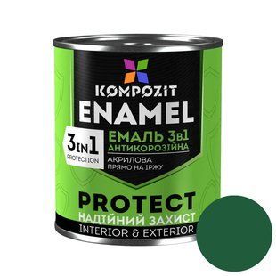 Емаль-ґрунт акрилова антикорозійна напівматова Kompozit 3 в 1 Protect для металу Зелений 0,75 кг LM-E-0034 &mdash; фото товару LEMBAR